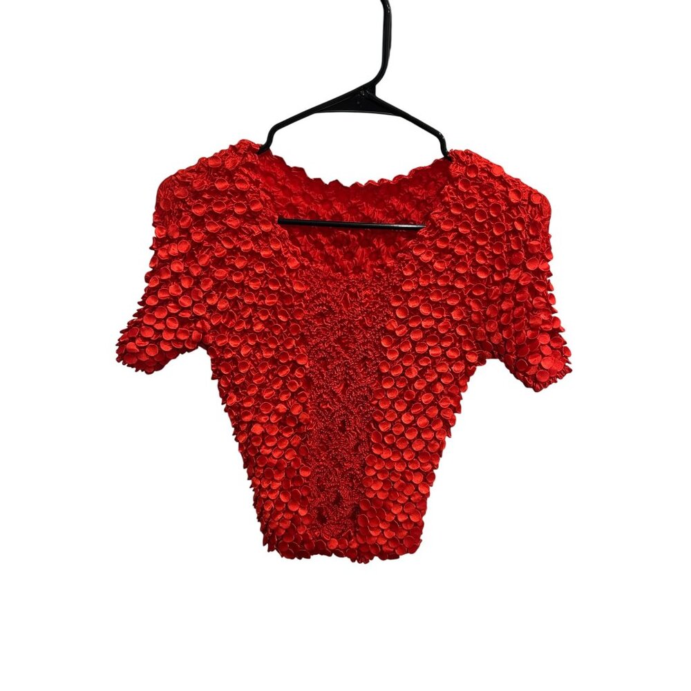 Womens Red Textured Stretchy Short Sleeve Top SZ One Size Fits Most